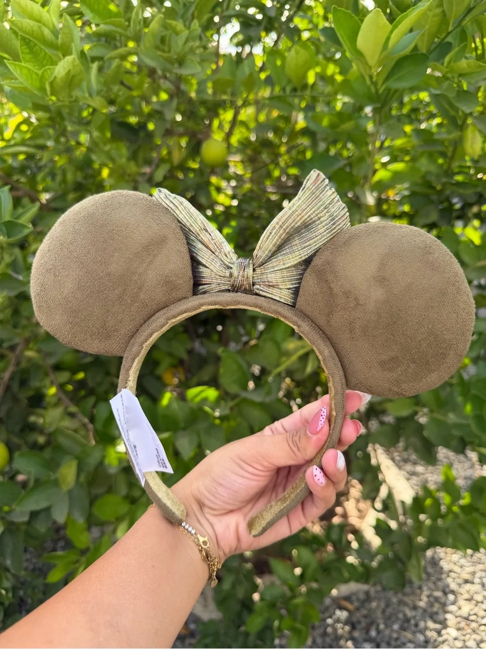Velvet Olive Green Mouse Ear Headband with Textured Bow